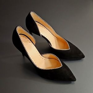 NIB Roberto Cavalli Black Silver Chain Suede Heels Sz 39 Made in Italy